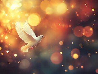 Poster - A white bird soaring through the air against a bright background