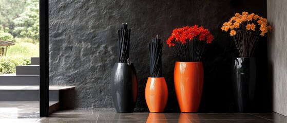 Poster - A pair of decorative vases placed on a tile-covered surface