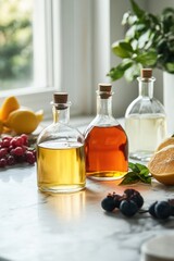 Aufkleber - Fresh produce and beverages on a wooden surface, ideal for still life photography or product display