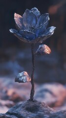 Poster - A metallic flower sits atop a rocky surface