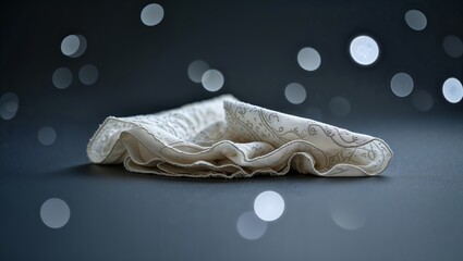 Poster - Soft fabric drapes elegantly against a dark background with delicate bokeh lights creating a dreamy atmosphere