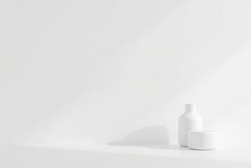 Wall Mural - Minimalist display of two white ceramic containers on a clean background