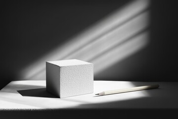 Aufkleber - A simple still life image of a pencil resting on the edge of a white box