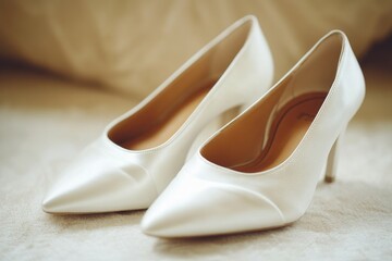 Poster - A close-up view of a pair of white shoes, ideal for use in lifestyle and still life photography