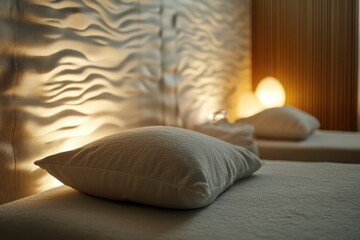 Poster - A pair of pillows placed on top of a bed, ready for use or decoration