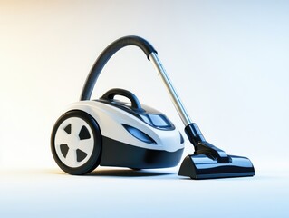 Poster - A close-up shot of a white and black vacuum cleaner placed on a white surface