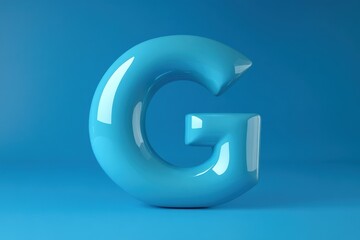 Poster - Bright blue glossy letter G on a solid background accentuating modern design and simplicity