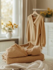 Poster - A stack of folded towels resting on a bed