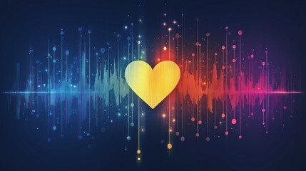 Aufkleber - Golden heart within colorful soundwave, abstract digital art.