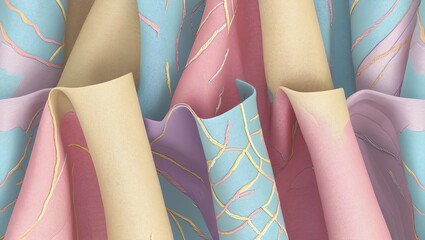 Wall Mural - abstract pastel fabric drape: a symphony of soft hues and intricate textures