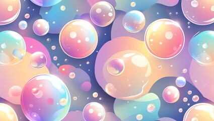 Wall Mural - rainbow bubbles abstract background: a dreamy, pastel-colored seamless pattern of iridescent bubbles