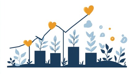 Poster - Growing hearts on upward trending graph with plants.