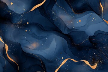 Poster - Abstract texture color background, featuring an artful blend paint and liquid blue effects with golden mineral luxury accents.