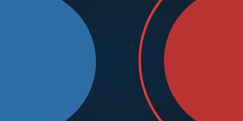 Poster - Minimalist abstract geometric design with bold red, blue, and black colors. A modern, dynamic composition with curved shapes and strong contrasts, ideal for backgrounds, branding, and digital art.