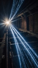 Poster - Blue light beams radiating from a central point