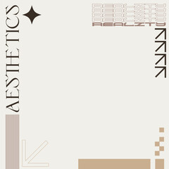 Poster - Retro Futuristic Style, Luxury Brown Aesthetic Brutalism Fashion Frame Template Background