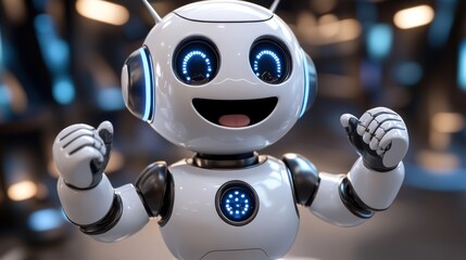 Aufkleber - Happy robot, cheerful expression, thumbs up, futuristic technology.