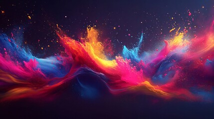 a multi-dimensional splash of abstract neon paints forming geometric shapes