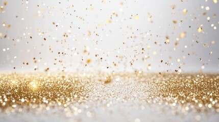 Poster - Golden and silver glitter particles dance in the air, catching the light and creating an enchanting, celebratory ambiance at an event