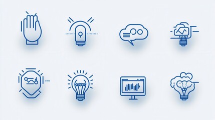 Poster - A set of outline icons representing different aspects of business optimization and automation such as strategy technology data analysis and process improvement