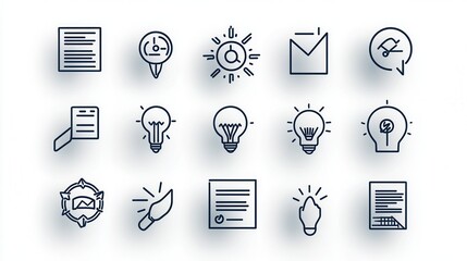 Poster - A set of icons representing various business strategy and stakeholder management concepts including planning analysis creativity and optimization