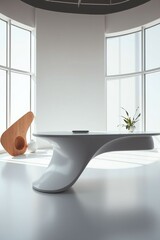 Wall Mural - Modern minimalistic interior design featuring a unique table and artistic decor