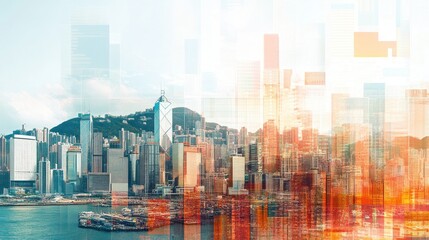 Aufkleber - Hong Kong city skyline with superimposed data graphics.