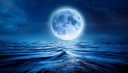 Wall Mural - mystical ocean under full moonlight with shimmering waves fantasy