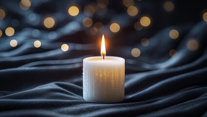 Poster - Warm glow of a candle illuminating soft fabric in a peaceful setting at dusk