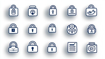 Poster - A collection of minimalist padlock outline icons showcasing a clean crisp and modern design aesthetic for use in digital applications related to security access and data protection