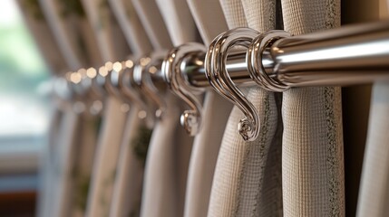 Poster - A close-up shot of a curtain with a metal rod, suitable for various design and interior applications