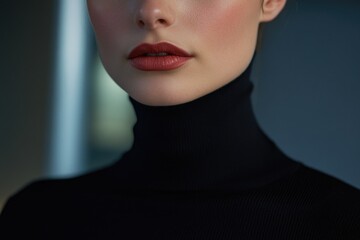 Aufkleber - A close-up shot of a woman wearing a black turtle neck top