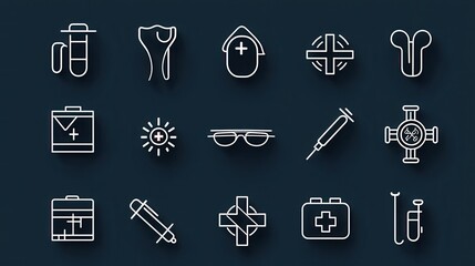 Poster - a sleek and minimalist set of outline icons representing various medical scientific and technologica