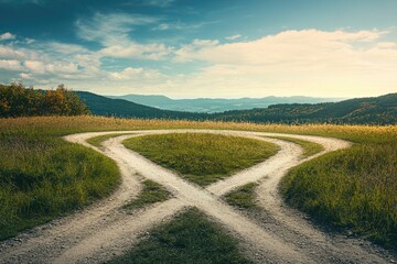 Poster - A rural dirt road with two arrows painted on the surface, suitable for use as a symbol or directional indicator
