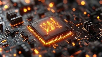 Poster - futuristic ai chip designed for advanced processing in a technologically advanced setting