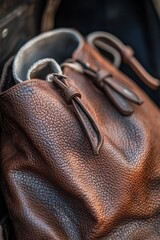 Poster - A brown leather purse contains a pair of scissors