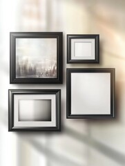 Aufkleber - Group of black picture frames hanging on a wall, ideal for framing art or photos