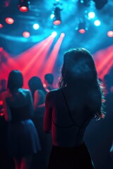 Poster - A woman standing in the midst of a group of people, possibly at an event or gathering