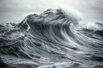 Poster - A monochrome image of a wave crashing into the ocean