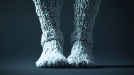 Poster - A close-up shot of a person's legs with knit socks on, suitable for use in fashion or lifestyle imagery