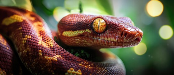 Poster - Close-up view of a snake curled around a branch, great for nature or wildlife photography projects