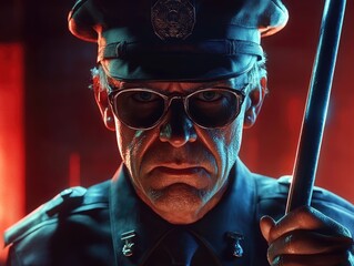 Poster - A law enforcement officer holds a baton, ready for action