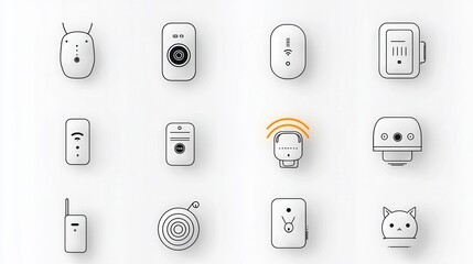 Poster - A collection of clean monochrome icons representing various smart home devices and technologies for a modern automated living space