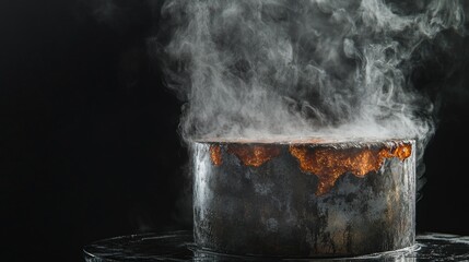 Poster - A pot of boiling water with steam rising from the surface, ideal for use in illustrations about cooking, food, or warmth