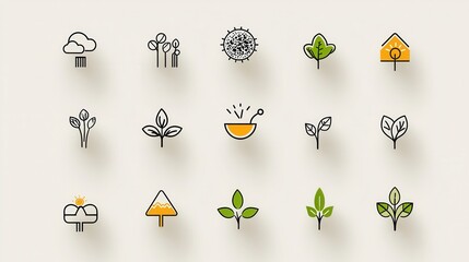Poster - a collection of minimalist icons representing various environmental and natural elements including p
