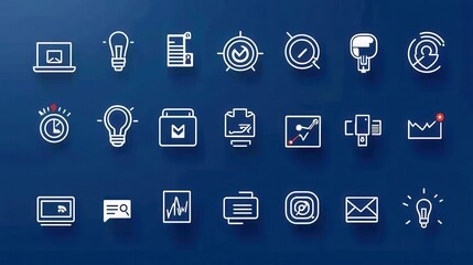 Poster - A collection of simple modern website icons with clean minimalist outline styles for a streamlined digital interface