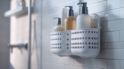 Poster - Two soap dispensers mounted on a bathroom wall, providing convenient hand washing stations