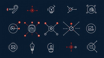 Poster - A collection of minimalist workflow icons featuring a sleek outline based design for representing various business and technology related processes and concepts