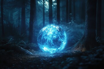 Poster - A serene forest scene with a mysterious glowing orb at its center