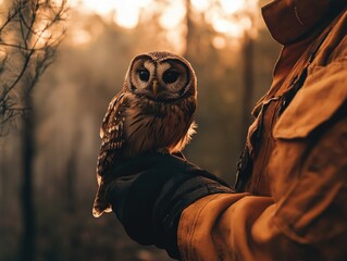 Aufkleber - A person grasping an owl with gentle care